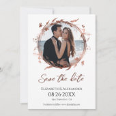 Wreath Rose Gold Foil Foto Save the Date Einladung (Vorderseite)