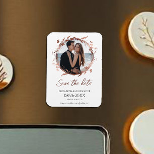 Wreath Rose Gold Foil Foto Save the Date Magnet