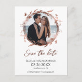 Wreath Rose Gold Foil Foto Save the Date Postkarte (Vorderseite)