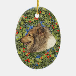Wreath Rough Collie Keramikornament