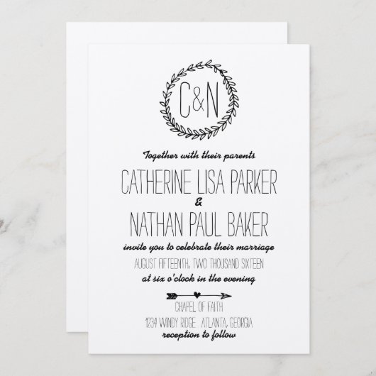 Wreath Rustic Kraft Wedding Einladung (Vorne/Hinten)