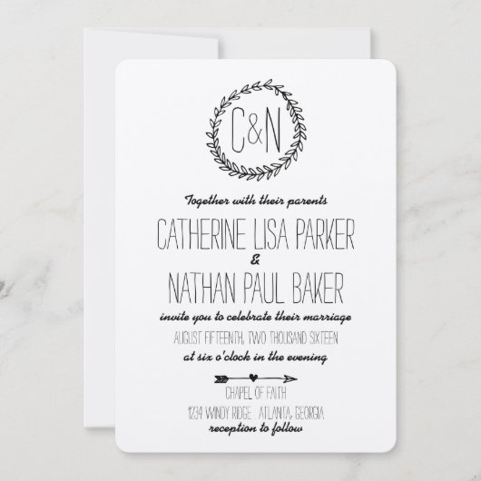 Wreath Rustic Kraft Wedding Einladung (Vorderseite)