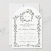 Wreath Sage Green Elegante Rahmen Hochzeitsarsch Einladung (Vorderseite)