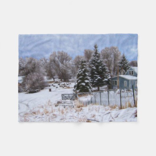 Wreath Snowy Ranch House Fleecedecke (Vorderseite (Horizontal))