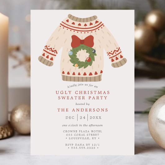 Wreath Tacky Ugly Christmas Sweater Party Einladung