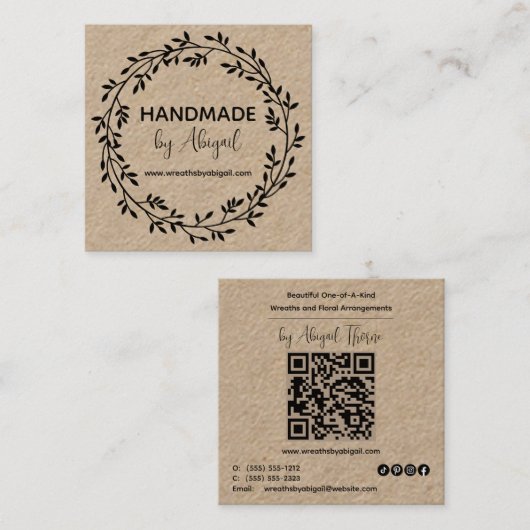 Wreath Vines Handmade | Handgefertigte Visitenkart Quadratische Visitenkarte (Vorne/Hinten)