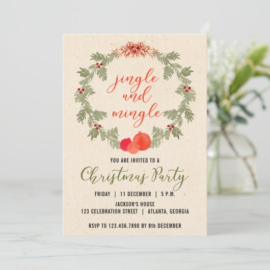 Wreath Vintage Weihnachts-Party Einladung (Stehend Vorderseite)