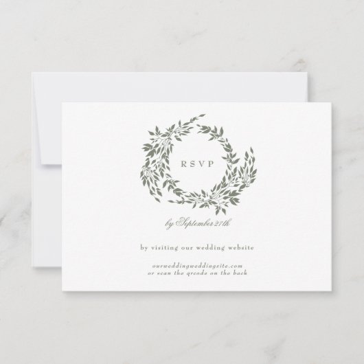 Wreath White Sage Green Elegant Wedding QR CODE RSVP Karte (Vorderseite)