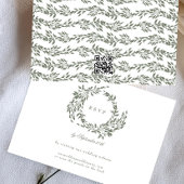 Wreath White Sage Green Elegant Wedding QR CODE RSVP Karte