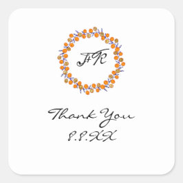 Wreath White Vielen Dank Monogram Gold Blue Orange Quadratischer Aufkleber