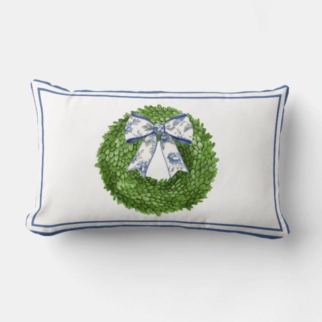 Wreath with Blue Toile Bow Lendenkissen (Vorderseite)