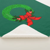 Wreath with Holly and Red Bow Sherpa Blanket Sherpadecke (3/4)