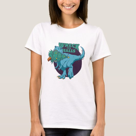 Wreck the Halls T-rex Weihnachten T-Shirt (Vorderseite)