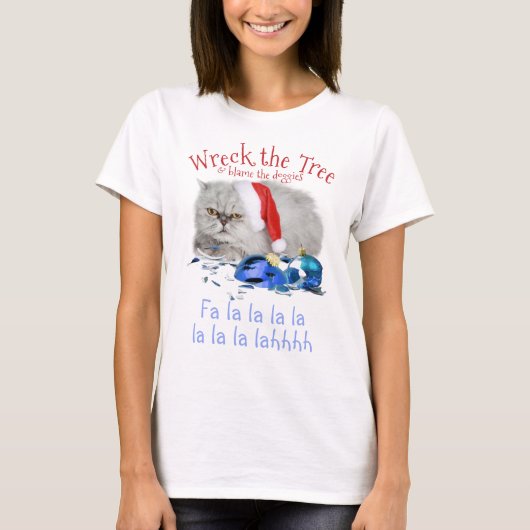 Wreck the Tree Anti Christmas Grumpy Kitty Cat T-Shirt (Vorderseite)
