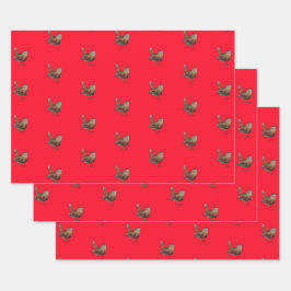 Wren Bird Singing Vivid Red Geschenkpapier Set
