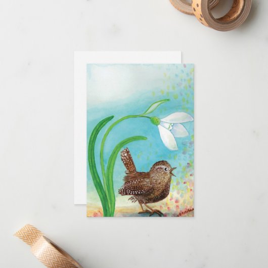 Wren Bird singt in der Morgendämmerung im Frühling Mitteilungskarte (Vorderseite/Rückseite Beispiel)