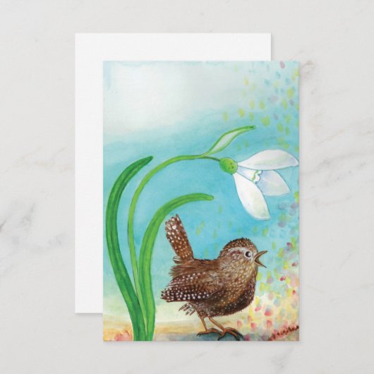 Wren Bird singt in der Morgendämmerung im Frühling Mitteilungskarte (Vorne/Hinten)