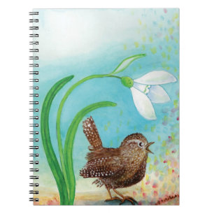 Wren Bird singt in der Morgendämmerung im Frühling Notizblock