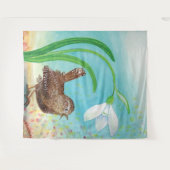 Wren Bird singt in der Morgendämmerung im Frühling Wandteppich (Vorderseite (Horizontal))