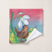 Wren Bird & Snowdrop & Spring Badhandtuch Set (Waschlappen)