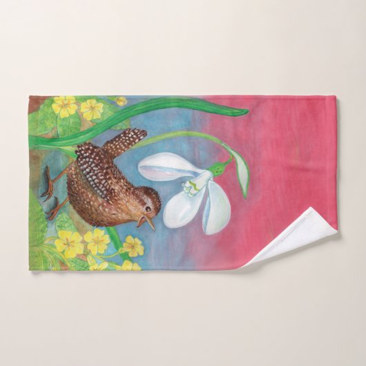 Wren Bird & Snowdrop & Spring Badhandtuch Set (Handtuch)