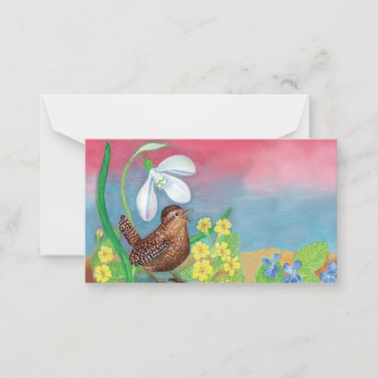 Wren Bird & Snowdrop & Spring Mitteilungskarte (Vorderseite)