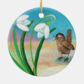 Wren Bird und Snowdrops Keramik Ornament (Hinten)