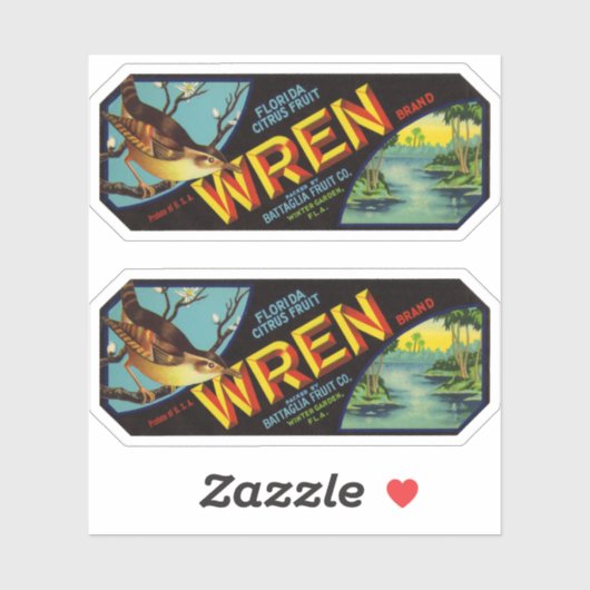 Wren Brand Florida Citrus Fruchtkennzeichnung Aufkleber (Blatt)