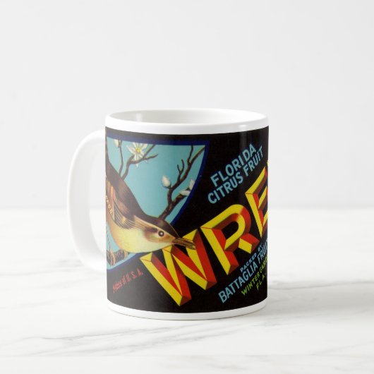 Wren Brand Florida Citrus Fruchtkennzeichnung Kaffeetasse (Vorderseite Links)
