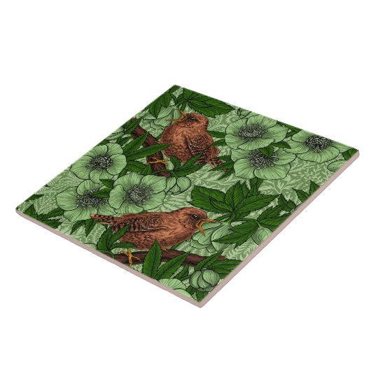 Wren und Hellebore, hellgrün Fliese (Seite)