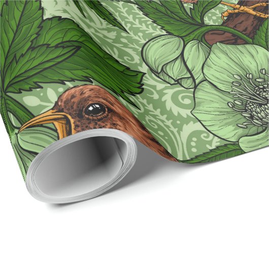 Wren und Hellebore, hellgrün Geschenkpapier (Rolleneckpunkt)