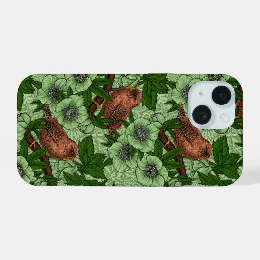 Wren und Hellebore, hellgrün iPhone 15 Hülle (Rückseite (Horizontal))