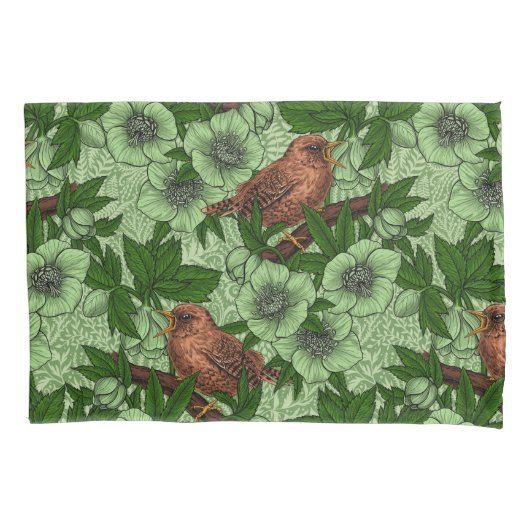Wren und Hellebore, hellgrün Kissenbezug (Vorderseite-Links)