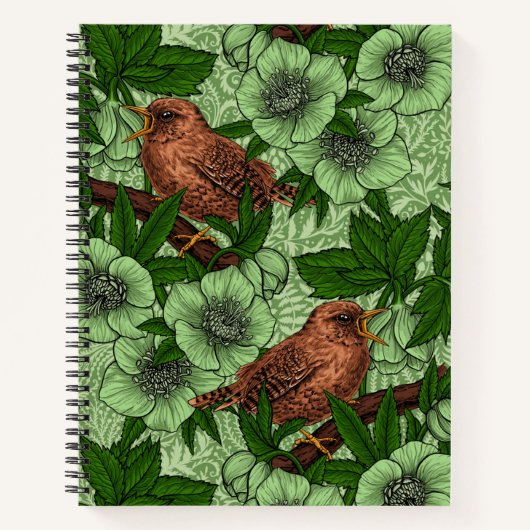 Wren und Hellebore, hellgrün Notizblock (Vorderseite)
