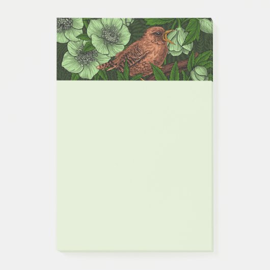 Wren und Hellebore, hellgrün Post-it Klebezettel (Vorderseite)