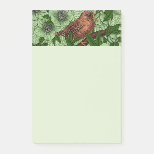 Wren und Hellebore, hellgrün Post-it Klebezettel (Vorderseite)