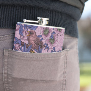 Wren und Hellebore, rosa und violett Flachmann