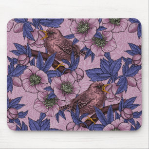 Wren und Hellebore, rosa und violett Mousepad