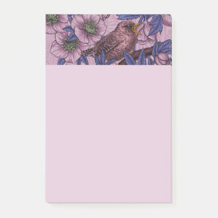 Wren und Hellebore, rosa und violett Post-it Klebezettel