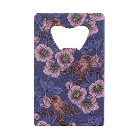 Wren und Hellebore, violett und rosa Geldbeutel Flaschenöffner (Vorderseite)