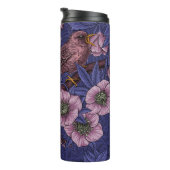 Wren und Hellebore, violett und rosa Thermosbecher (Nach rechts gedreht)