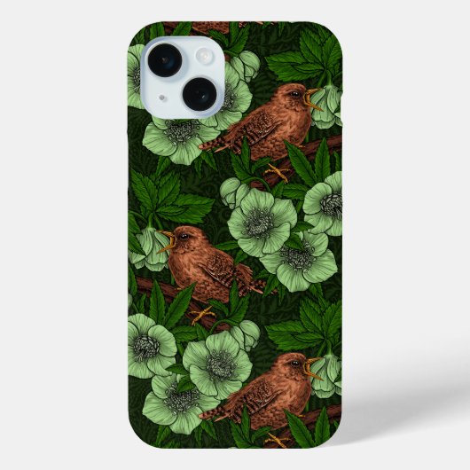 Wren und Hellebos auf dunkelgrün Case-Mate iPhone Hülle (Rückseite)