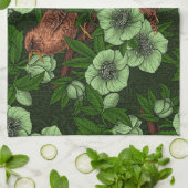 Wren und Hellebos auf dunkelgrün Geschirrtuch (Gefaltet)