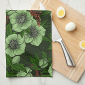 Wren und Hellebos auf dunkelgrün Geschirrtuch (Viertel Falte)