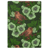 Wren und Hellebos auf dunkelgrün Klemmbrett (Rückseite)