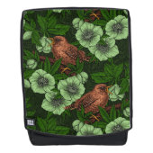 Wren und Hellebos auf dunkelgrün Rucksack (Vorderseite)