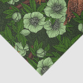 Wren und Hellebos auf dunkelgrün Seidenpapier (Ausschnitt)