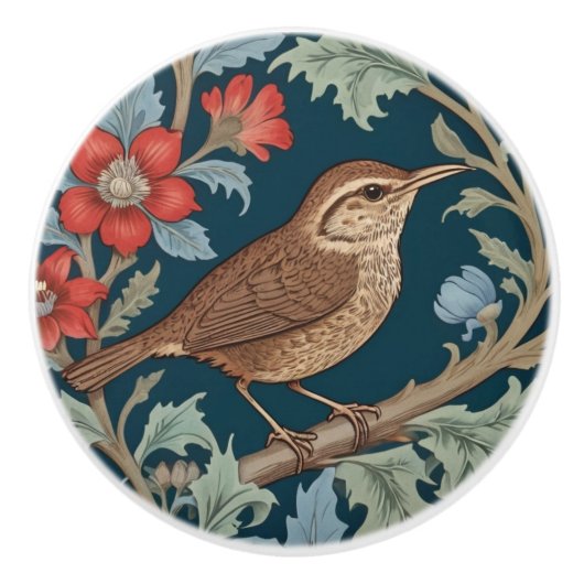 Wren William Morris Stil Direkt gegenüber Bird Keramikknauf (Vorderseite)