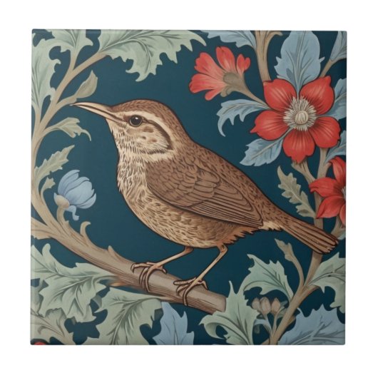 Wren William Morris Stil Links gegenüber Bird Fliese (Vorderseite)