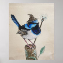 "Wrenagon" - Fantasy Wizard Vogelposter